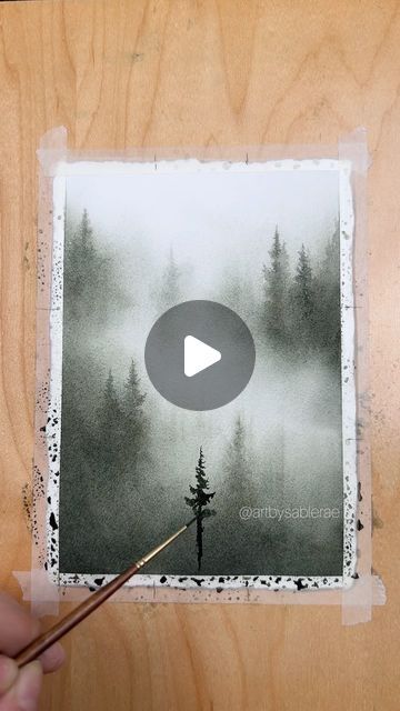 Beginner Watercolor Projects, Watercolor Foggy Landscape, Watercolor Misty Mountains, Easy Forest Watercolor, Easy Watercolor Nature, Watercolor Landscape For Beginners, Misty Watercolor Paintings, Creative Watercolor Paintings Ideas, Dark Watercolor Paintings