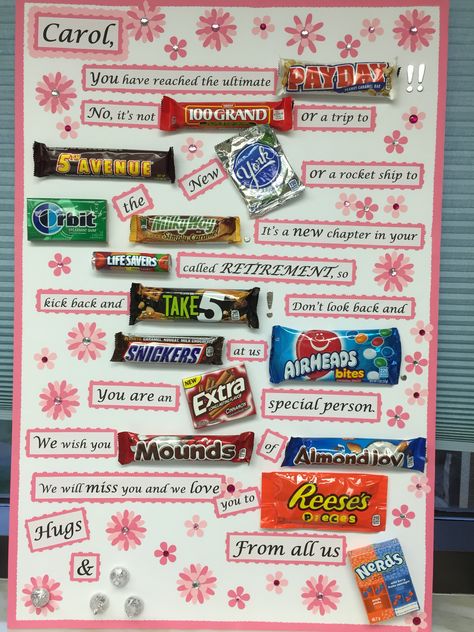 Retirement Poster With Candy Bars, Candy Retirement Board, Funny Candy Bar Posters, Candy Bar Retirement Poster, Miss You Candy Poster, Goodbye Candy Poster, Poster Board Gift Ideas, Candy Bar Boards Poster Ideas, Retirement Chocolate Bar Poster