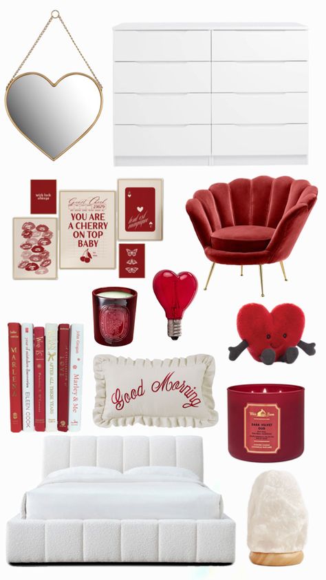 Red Apartment Decor, Red Bedroom Aesthetic, Red Dorm, Red Room Decor, Sorority Room, Dorm Room Styles, Cool Room Designs, Bedroom Redesign, Red Bedroom