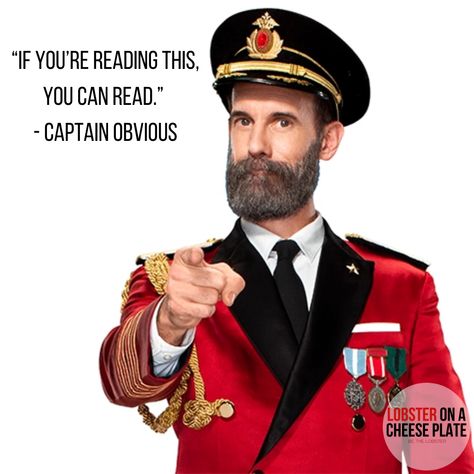 “If you’re reading this, you can read.” - Captain Obvious And thank God you can! Get your copy of “Lobster on a Cheese Plate” on #Amazon or #KindleUnlimited @ amzn.to/3oD9kcK Captain Obvious, Cheese Plate, Thank God, Cheese, Good Things, Reading, Canning