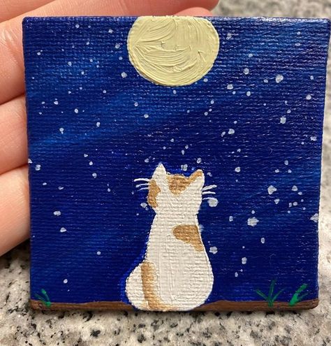 Easy Background Painting Ideas, Cute Acrylic Painting Ideas Simple, Therapy Painting Ideas, Therapy Drawing Ideas, Cat Painting Simple, Small Easy Paintings, Cute Mini Paintings Easy, Easy Acrylic Painting Ideas Simple, Easy Cat Painting