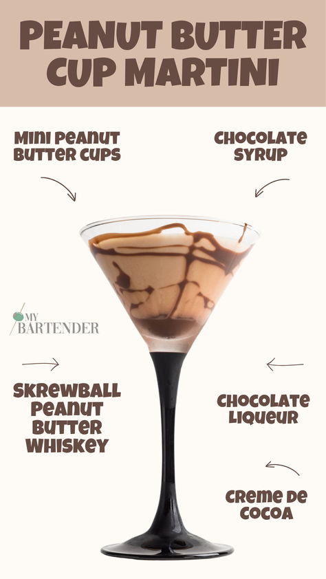 Peanut Butter Cup Martini Peanut Butter Cup Martini Screwball, Whiskey Martini Recipes, Chocolate Peanut Butter Martini, Peanut Butter Espresso Martini, Chocolate Martini Recipes, Peanut Butter Cup Martini Recipe, Skrewball Peanut Butter Whiskey Recipes, Peanut Butter Cocktail, Peanut Butter Martini