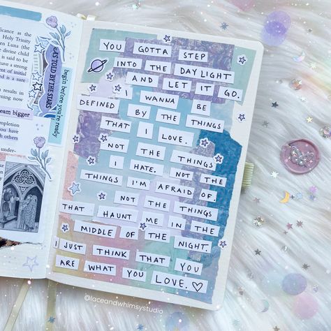 art journal spread featuring lyrics from "Daylight" by Taylor Swift ♡ Midnight Journal Page, Taylor Swift Lyric Journal, August Book Journal Ideas, Taylor Swift Lyrics Journal Ideas, Taylor Swift Bujo Theme, Creative Bujo Page Ideas, Lyric Journal Ideas, Bujo Taylor Swift, Song Lyric Journal Pages