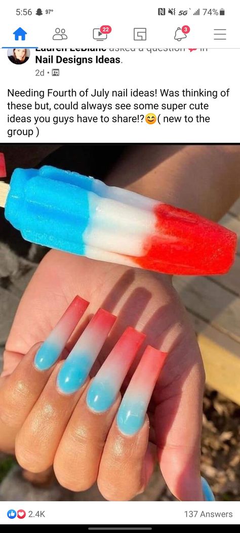 https://www.instagram.com/p/CPzeOmmpD8i/?utm_medium=copy_lin. Cute White Acrylic Nail Designs, Nails With Blue And Purple, Red White And Blue Ombré Nails, Red White And Blue Nails Ombre, Red Blue And White Nails, Red White And Blue Acrylic Nails, Black 4th Of July Nails, Red And Blue Nail Designs, Bombpop Popsicle Nails