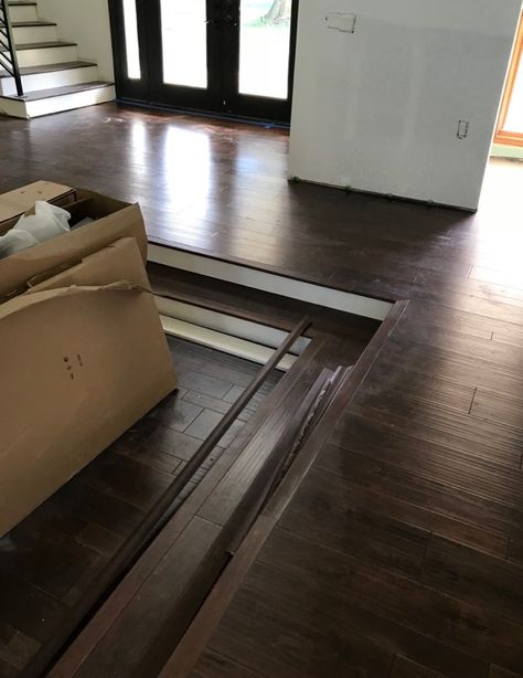 How we Built a Step Around the Living Room - Daly Digs Sunken Living Room Flooring Transition, Garage Conversion To Family Room, Family Room Off Kitchen, Wall Removal, Knee Wall, Pony Wall, Stair Railings, Mudroom Entryway, Ikea Kitchen Cabinets