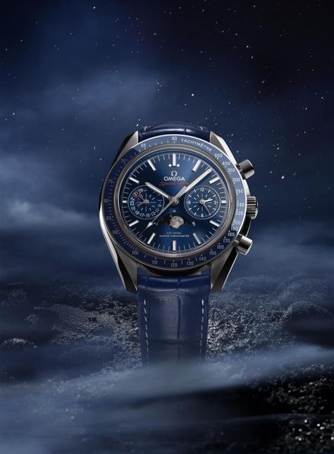 The Omega Speedmaster Moonphase features a stunning realistic moon phase against the background of a blue dial and ceramic bezel Moonphase Watch, Omega Man, Omega Speedmaster Moonwatch, Moon Watch, Blue Watches, Omega Speedmaster, Beautiful Watches, Omega Seamaster, Luxury Watches For Men