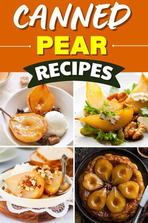 These canned pear recipes are the tastiest way to save time and money. From salads to dips to desserts... who knew you could enjoy canned pears in so many ways? Can Pear Recipes, Tinned Pears Recipes, Canned Pears Dessert Recipes, Dessert Recipes With Pears, Recipes For Canned Pears, Sliced Pears Recipes, Canned Pear Recipes Easy, What To Make With Canned Pears, What To Do With Canned Pears