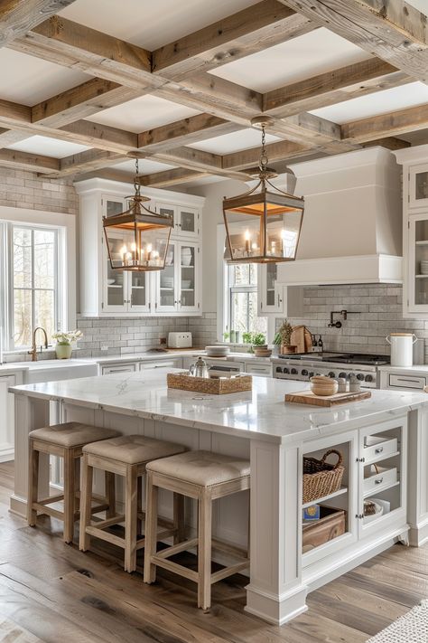 The Charm of Modern Farmhouse Kitchens: A Blend of Rustic Elegance and Contemporary Style – Decorationg Dream Kitchen Country, Modern And Rustic Home, Modern Ranch House Kitchen, Kitchen Remodel Country Farmhouse Style, Large Modern Farmhouse Kitchen, Modern Rustic Farmhouse Interior, White Farmhouse Kitchen Island, Interior Modern Farmhouse Design, Rustic Modern Farmhouse Interior