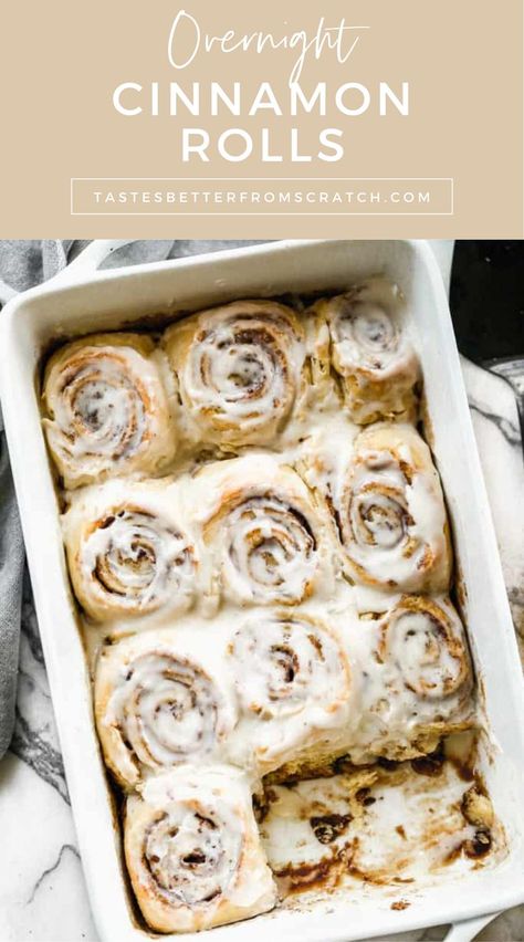 Perfect fluffy overnight cinnamon rolls, great for Christmas breakfast. Overnight Cinnamon Rolls Recipe, Overnight Cinnamon Rolls, Fluffy Cinnamon Rolls, Apple Cinnamon Rolls, Broma Bakery, Tastes Better From Scratch, Pumpkin Cinnamon Rolls, Cinnamon Rolls Homemade, Cinnamon Rolls Recipe