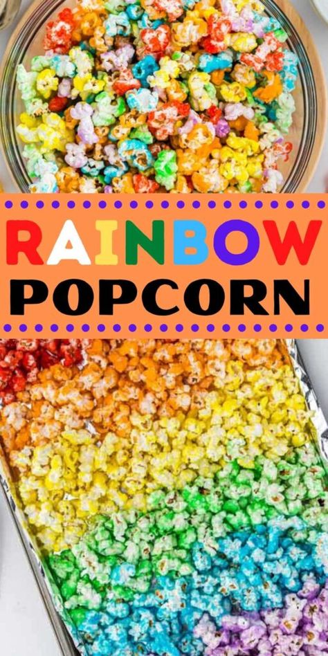 Rainbow Party Food, Rainbow Popcorn, Rainbow Snacks, Rainbow Themed Birthday Party, Rainbow Desserts, Birthday Party Snacks, Rainbow Parties, Rainbow Unicorn Birthday, Rainbow Food