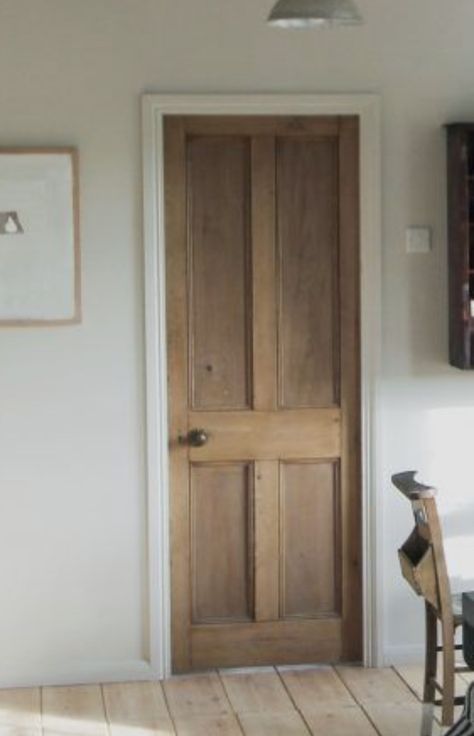 Natural Wood Doors Interior Farmhouse, White Or Wood Doors, Stained Wooden Interior Doors, Oak Door With White Trim, Inside Wood Doors, Modern Rustic Doors Interior, Internal Farmhouse Doors, Stained Wooden Doors Interior, Pine Door White Trim