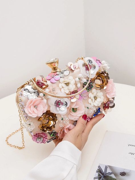 Floral Appliques Chain Clutch Bag | SHEIN USA Floral Clutch Bag, Beaded Clutch Purse, Beaded Clutch Bag, Bridal Purse, Embellished Bags, Embellished Clutch, Floral Clutches, Rhinestone Clutch, Perfect Bride