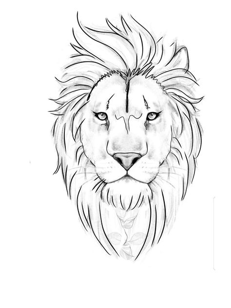 Easy Lion Tattoo Design, Lion Head Drawing Simple, Lion Design Drawing, Outline Lion Tattoo, Lion Face Tattoo Stencil, Loin Drawings, Lion Artwork Drawing, White Lion Drawing, Lion Stencil Tattoo