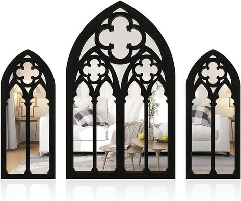 BAODBF 3Pcs Gothic Mirrors Wall Decor,Arched Window Wall Mirror,Large Gothic Wall Mirror,Black Large Gothic Mirror Wall for Living room,bedroom,bathroom : Amazon.co.uk: Home & Kitchen Mirrors Wall Decor, Whimsy Goth, Mirrors Wall, Dining Room Living Room, Wall Mirror, Arch, Wall Decor, Mirror, Living Room