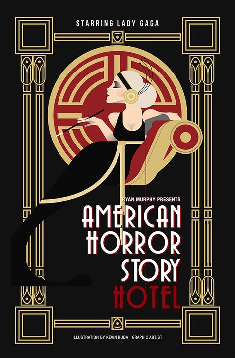 American Horror Story by Kevin Ruda Art Deco Desen, Art Deco Graphic Design, Kartu Tarot, Arte Art Deco, Art Deco Design Graphics, American Horror Stories, American Horror Story Hotel, Art Deco Artwork, Art Deco Paintings