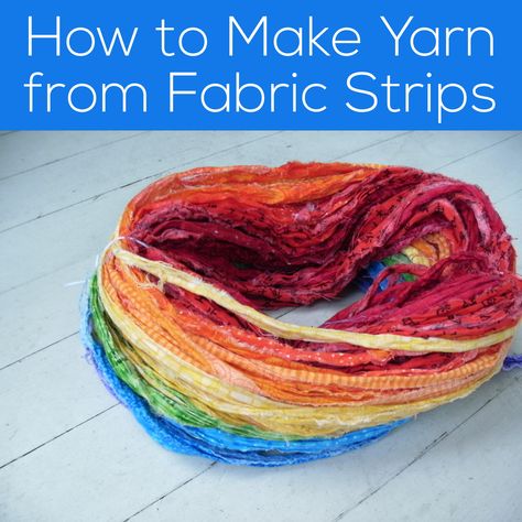 How to Make Yarn from Fabric Strips - a tutorial from Shiny Happy World Yarn From Fabric, Bath Mat Ideas, Gamle T Shirts, Vinyl Fabric Crafts, Making Yarn, Rag Rug Diy, Mat Ideas, Rag Rug Tutorial, Braided Rug Diy