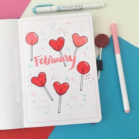 February Diary Ideas, February Book Journal Ideas, Journal Month Page February, Journaling Ideas February, February Journal Cover Page, Feb Journal Ideas, Birthday Month Journal Cover, Jornal Idea February, February Book Journal