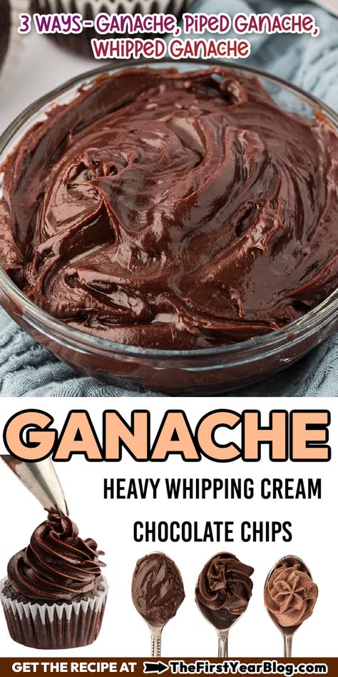 Ganache pin with text overlay Recipe For Chocolate Ganache, Easy Chocolate Ganache Recipe, Easy Chocolate Ganache, Chocolate Ganache Recipe, Chocolate Ganache Frosting, Frosting Recipes Easy, Chocolate Frosting Recipes, Ganache Frosting, Cake Frosting Recipe