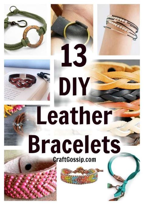 13 DIY Leather Bracelets Leather Cuff Bracelet Diy, Cord Bracelet Diy, Cuff Bracelets Diy, Leather Bracelet Tutorial, Leather Cord Jewelry, Leather Tutorial, How To Make Leather, Diy Leather Bracelet, Diy Leather Projects