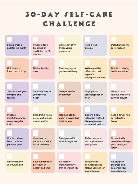 30 Day Self Care Challenge, 30 Day Self Care, Self Care Challenge, 30 Day Health Challenge, Self Care Bullet Journal, Vie Motivation, Writing Therapy, Health Challenge, 30 Day Challenge