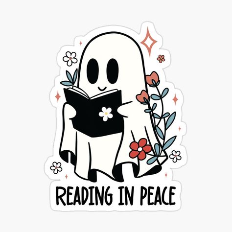 Ghost Reading Book, Weird Stickers, Ghost Reading, Sticker Design Inspiration, Creative Bookmarks, Lover Sticker, Cute Laptop Stickers, Gift For Book Lover, Scrapbook Stickers Printable