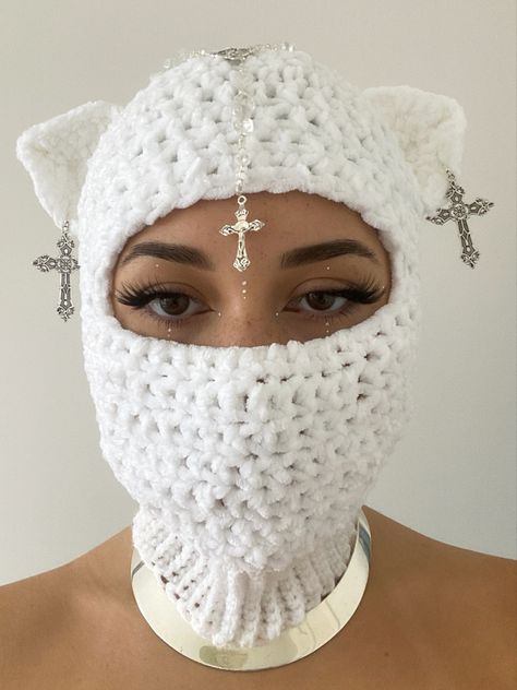 Crochet Balaclava, Y2k Makeup, Gothic Y2k, A Cross, Crochet Cat, Makeup Inspiration, Crochet Patterns, Mask, Crochet