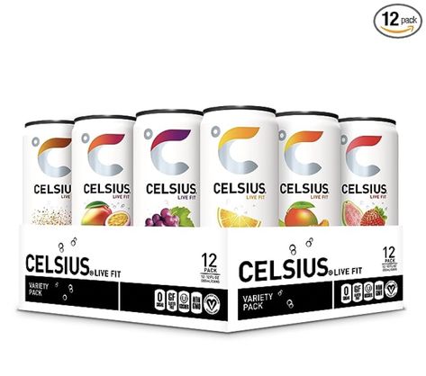 CELSIUS Assorted Flavors Official Variety Pack, Functional Essential Energy Drinks, 12 Fl Oz (Pack of 12) Celsius Energy Drink, Mango Green Tea, Healthy Energy Drinks, Peach Mango, Live Fit, Flavored Drinks, Energy Drink, Variety Pack, Candy Recipes