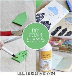 How to make DIY foam stamps via lilblueboo.com #diy #crafts #theliljournalproject #tutorial Diy Foam Stamps, Homemade Stamps, Make Your Own Stamp, Foam Stamps, Hand Carved Stamps, Stamp Carving, Handmade Stamps, Stamp Printing, Diy Stamp