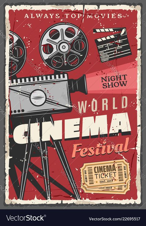 Festival Cinema, Cinema Ticket, Old Movie, Film Reels, Night Show, Cinema Film, Top Movies, Poster Vintage, Retro Poster