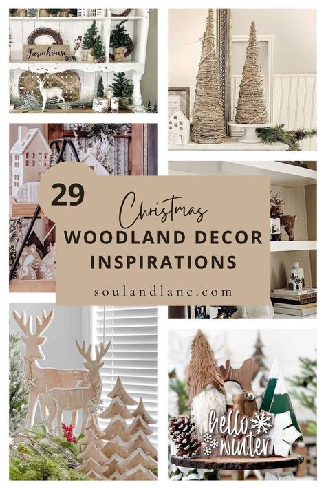 Embrace the enchantment of a woodland Christmas. With playful forest creatures and earthy tones, these decor ideas promise to transform your space into a festive haven reminiscent of nature's serene beauty. Natural Woodsy Christmas Decor, Forest Theme Christmas Decor, Woodland Winter Decor, Woodland Xmas Tree, Woodland Theme Christmas Decorations, Christmas Woodland Decor, Woodland Christmas Mantle, Woodland Creature Christmas Tree, Diy Woodland Christmas Decor