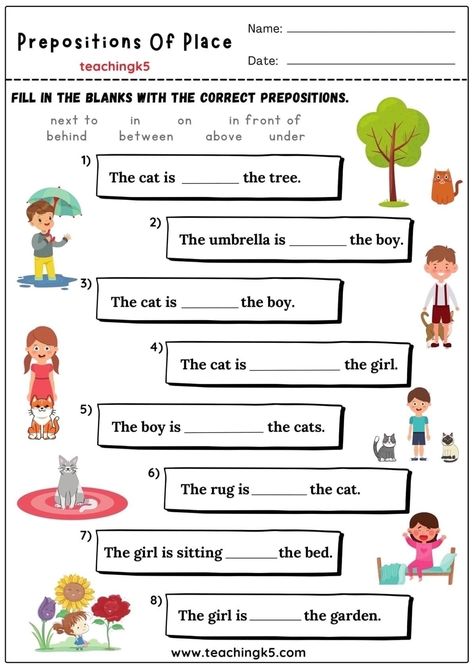 Basic English Grammar Book, Preposition Worksheets, Reading Comprehension For Kids, English Grammar Exercises, English Worksheets For Kindergarten, Grammar For Kids, English Grammar Book, English Teaching Resources, English Activities For Kids