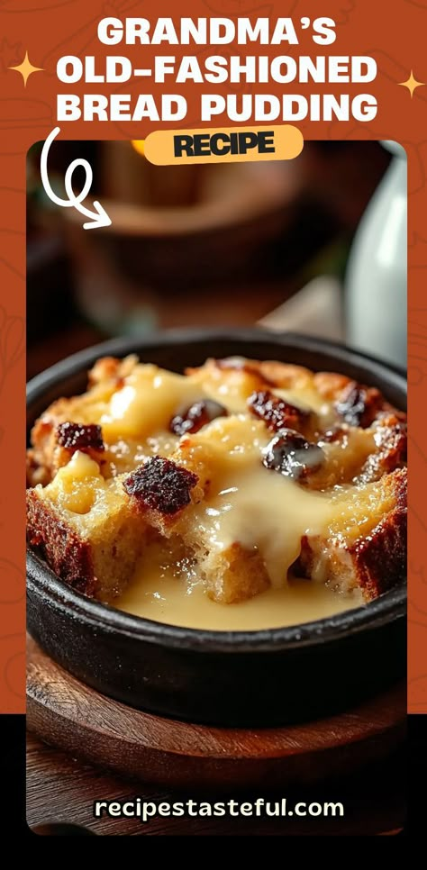 This classic Grandma’s Old-Fashioned Bread Pudding is the epitome of comfort food! Made with cubed white bread, raisins (optional), and a creamy vanilla sauce, this rich and indulgent dessert is perfect for any occasion. The vanilla sauce is the star of the dish, adding a luscious touch to the warm, golden-baked pudding.#breadpudding #comfortfood #vintagebaking #vanillasauce #homemadepudding #oldfashionedrecipe #dessertrecipes English Bread Pudding Recipe, English Bread Pudding, Bread Pudding Recipe Crockpot, Crock Pot Bread Pudding, Slow Cooker Puddings, Slow Cooker Bread Pudding, Slow Cooker Breakfast Recipes, Breakfast Bread Pudding, Berry Pudding