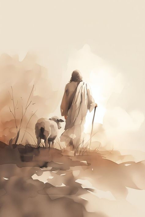 Paintings Of Lambs, Faith Illustration Art, Pictures Of The Savior Lds, Shepherd And Sheep Painting, Jesus And Sheep Wallpaper, 99 Sheep Art, Biblical Paintings Easy, Luke 15 Lost Sheep, Simple Jesus Wallpaper