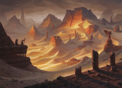 Chris Rahn on Twitter: "My first land (Mountain) for MtG was revealed today! I'll be posting the original painting on Ebay tonight 🌋🌋🌋 #mtg… " Dnd Desert, Chris Rahn, Sand Magic, Fantasy Desert, Sand City, Concept Art Landscape, Mtg Art, Rpg Map, Location Inspiration