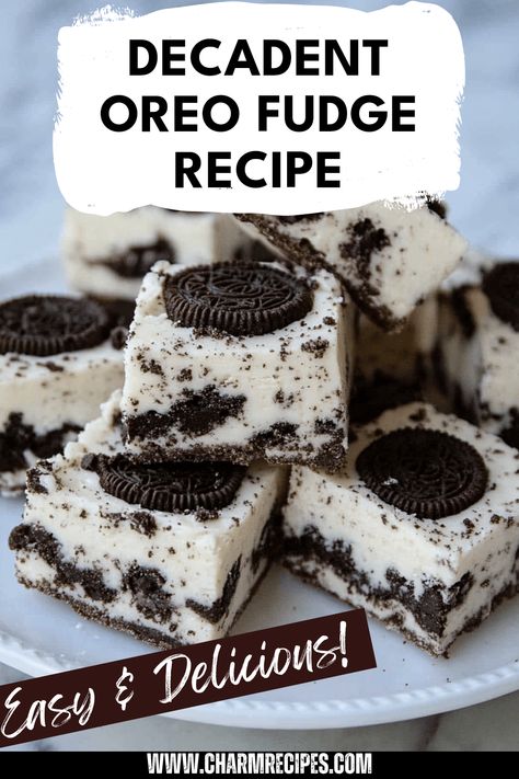 Discover how to make this easy OREO fudge, a deliciously rich and creamy dessert that combines chocolate and crushed OREO cookies. Perfect for parties, gifts, or a treat to satisfy your sweet tooth, our OREO fudge comes together with minimal effort. Just a few ingredients and steps will give you this irresistible dessert everyone will love. Whether it's for a birthday or a cozy night in, this creamy concoction will surely impress. Get ready to dive into a world of chocolatey goodness with this homemade OREO fudge recipe! Oreo Whip Cream Dessert, White Chocolate Oreo Fudge, Easy Oreo Fudge, Recipes Using Oreo Cookies, Oreo Fudge Recipe Condensed Milk, Oreo Cookie Fudge, Easy Oreo Desserts, Caramel Apple Jam Recipe, Oreo Desert