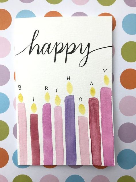 Birthday Candle Card, Happy Birthday Cards Handmade, Happy Birthday Cards Diy, Birthday Card Ideas, Creative Birthday Cards, Watercolor Birthday Cards, Birthday Card Drawing, Birthday Card Craft, Simple Birthday Cards