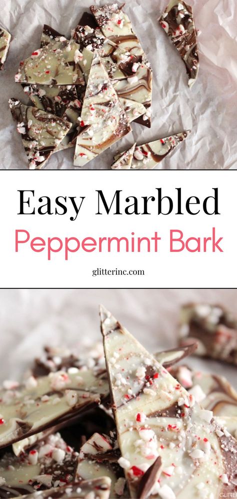 This marbled peppermint bark recipe is the perfect Christmas peppermint bark for the holiday season. It's a holiday treat made with creamy white and dark chocolate swirled together for the best peppermint bark. Try this white chocolate peppermint bark for the best peppermint bark recipe and enjoy a delicious peppermint dessert that makes for an ideal Christmas candy. Mint Chocolate Bark Recipe, Christmas Chocolate Bark Recipes, Chocolate Peppermint Bark Recipe, Mint Bark, Christmas Peppermint Bark, Bark Recipes Easy, Ghirardelli Peppermint Bark, Chocolate Bark Christmas, Peppermint Bark Recipe