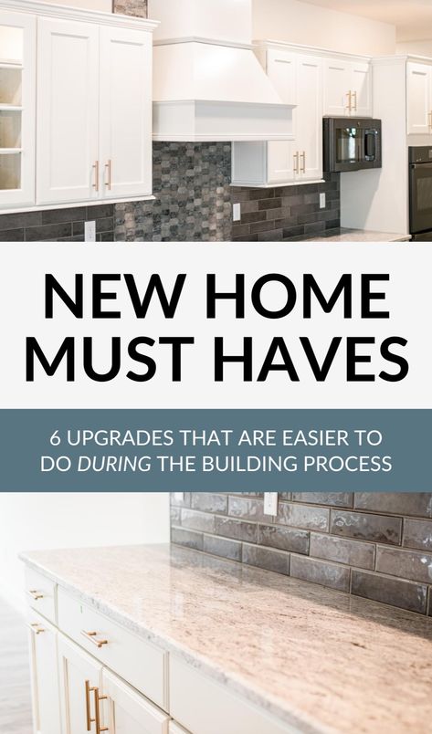 If you're building a house, there are some things that are easier to include or upgrade during the house building process. Instead of having to renovate or redo, check out this list of 6 new home upgrades to consider when you're building your new construction home! Things To Consider When Building A House, Building A New Home Checklist, New Home Build Must Have, New Construction Must Haves, Building A House Must Haves, Checklist For Building A New House, New Construction Checklist, Building A House Checklist, Building A New House