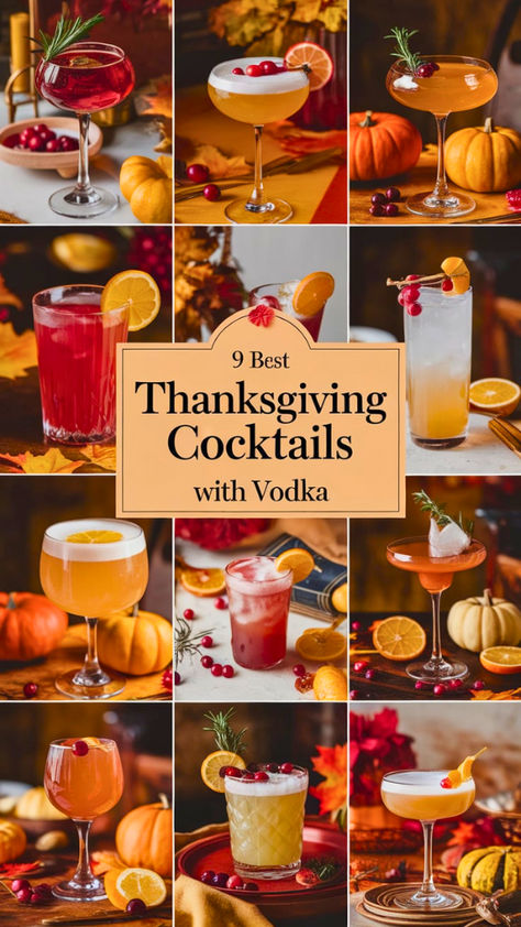 "Discover the 9 Best Thanksgiving Cocktails with Vodka to spice up your 
holiday celebrations! These festive cocktails are perfect for your 
Thanksgiving party ideas, featuring delicious vodka recipes that will 
impress your guests. From seasonal beverages to unique holiday drinks, 
elevate your gathering with these creative and flavorful options. Cheers to 
a memorable Thanksgiving!" Thanksgiving Punch Vodka Cocktail, Acholol Drinks For Thanksgiving, November Drinks Alcohol, Cocktail Recipes Thanksgiving, Cranberry Drinks Alcohol Thanksgiving, Thanksgiving Vodka Punch, Fireball Holiday Drinks, Thanksgiving Adult Beverages, Easy Thanksgiving Alcoholic Drinks