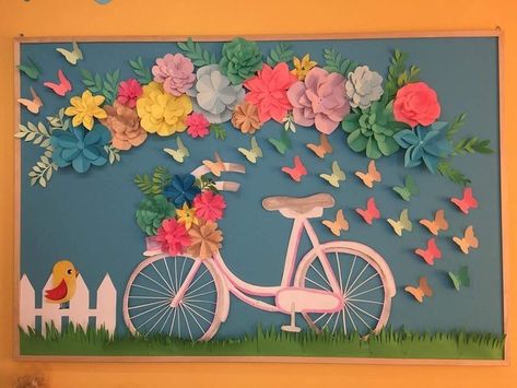 Spring Decoration Ideas For Classroom, Bulletin Board Ideas For Toddlers, Spring School Decorations, Spring Mural, Spring Bulletin Board Ideas, School Board Decoration, Spring Classroom, Preschool Classroom Decor, Art Classroom Decor