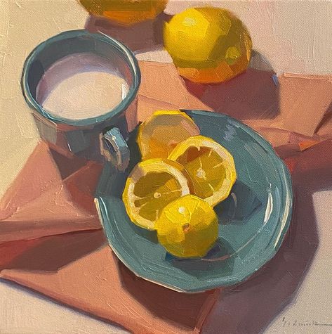 Sarah Sedwick on Instagram: ““Lemon Fiesta” 10x10 inches, oil on canvas. Had some paint leftover from this weekend’s painting, so I created a similar setup. Paint your…” Creative Still Life Drawing, Digital Still Life Painting, Sarah Sedwick Art, Sarah Sedwick, 얼굴 그리기, Still Life Photos, A Level Art, Painting Still Life, Still Life Art