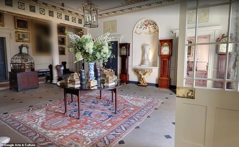 The Entrance Hall: The Hall would have originally been white. However, in the late 19th-ce... Clarence House Wallpaper, Queen And Clarence Vacation, Clarence House Fabric, George Clarke Amazing Spaces, Princes House, Dumfries House, English Country House Style, Clarke & Clarke Fabric, Castle Rooms