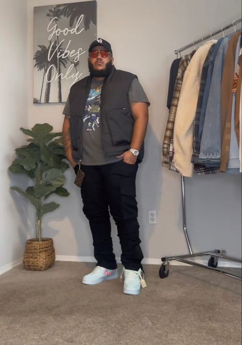 Guy Outfits Plus Size, Thick Black Man Fashion, Big Dude Outfits, Mens Outfits Big And Tall, Big Boy Outfits Black Men, Husky Guy Fashion, Big Guy Fits, Big Guy Fall Fashion, Men’s Plus Size Outfits Fall