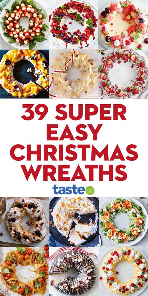 Christmas Baking Wreath, Wreath Food Christmas, Christmas Salad Wreath Ideas, Christmas Food Wreaths Appetizer Recipes, Christmas Sweet Wreath, Dessert Wreath Christmas Treats, Christmas Wreath Edible, Christmas Wreaths Food, Christmas Wreaths Dessert