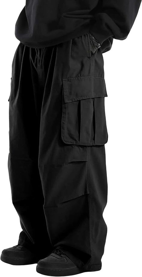 Amazon.com: OYOANGLE Men's Drawstring Elastic Waist Flap Pocket Streetwear Baggy Cargo Pants Hiking Trousers Black M : Clothing, Shoes & Jewelry Clean Style Fashion, Cargo Pants Baggy, Mens Work Pants, Baggy Cargo Pants, Work Trousers, Baggy Pants, Baggy Pant, Cargo Pant, 가을 패션