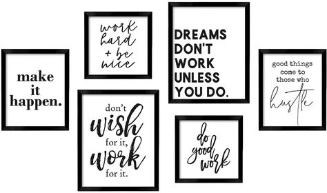 Gallery Frame Set, Inspirational Office, Gallery Wall Frame Set, Office Pictures, Inspirational Wall Decor, Photo Frame Design, Picture Frame Sets, Framed Quotes, Gallery Wall Frames