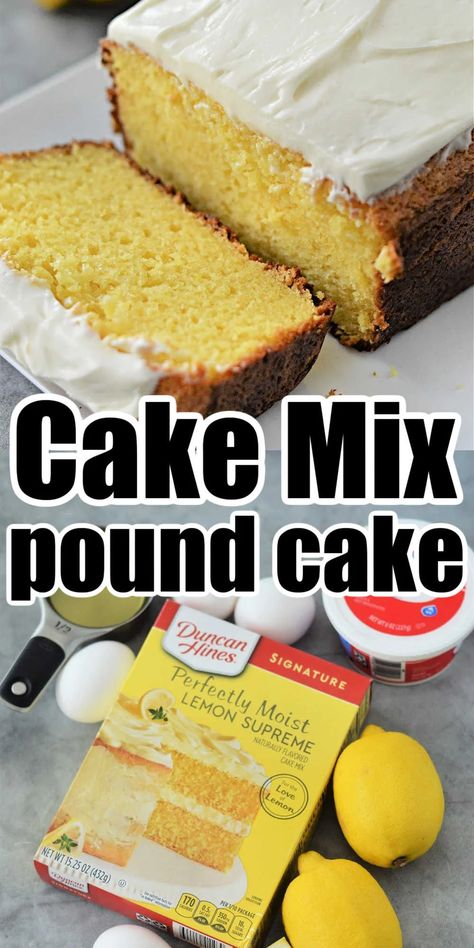 Lemon pound cake with cake mix is easy to make into any flavor you want. Just 5 ingredients makes a loaf of your favorite dessert. Cake Mix Bread, Easy Lemon Pound Cake, Lemon Cake Mix Recipe, Easy Pound Cake, Pound Cake Recipes Easy, Lemon Pound Cake Recipe, Lemon Bundt Cake, Filled Donuts, Lemon Cake Mixes