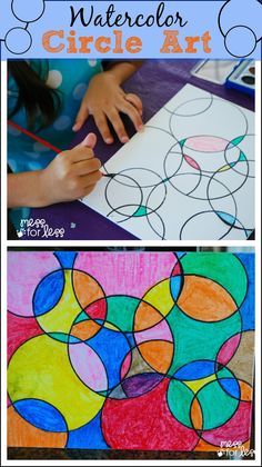 Kids Art Projects - Watercolor Circle Art. The results are always eye catching no matter how kids chose to paint it! Watercolor Circle Art, Classe D'art, Art Project For Kids, Watercolor Circles, Project For Kids, Homeschool Art, School Art Projects, Circle Art, Camping Art