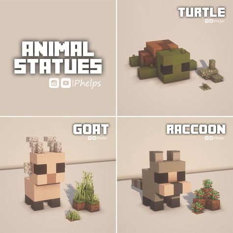 I made some statues for my friends! What do you think?: Minecraftbuilds Floating Enchantment Table Minecraft, Cute Statues Minecraft, Things To Do In Minecraft With Friends, Turtle Statue Minecraft, Pig Statue Minecraft, Minecraft Mini Animal Statues, Minecraft Cute Animal Builds, Cool Minecraft Decorations, Animal Statue Minecraft