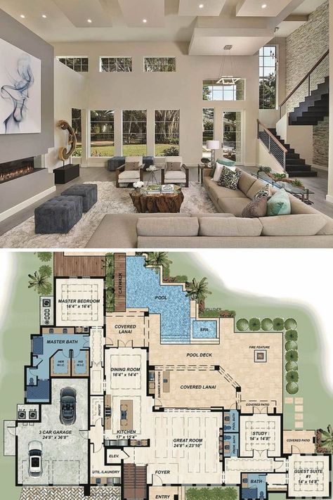 Large Home Floor Plan 4000 Sq Ft House Plans, Luxury House Floor Plans, Florida House Plans, Luxury Floor Plans, Modern House Floor Plans, Little House Plans, Modern Floor Plans, House Plans Mansion, Mansion Floor Plan